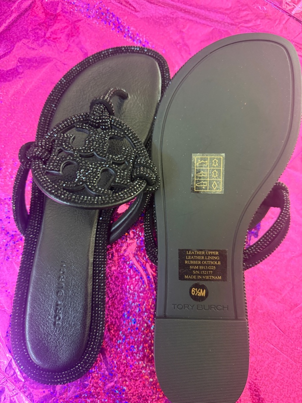 Tory Burch Black Beaded Miller Thong Sandals